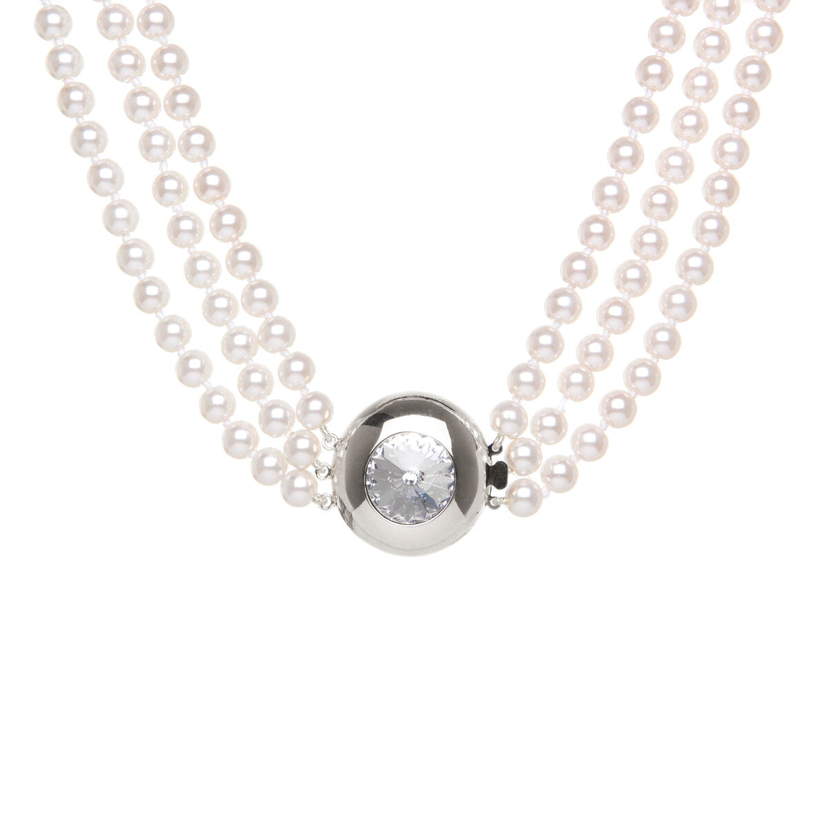 Three strand pearl necklace Pearl - Silver - Sodini Bijoux