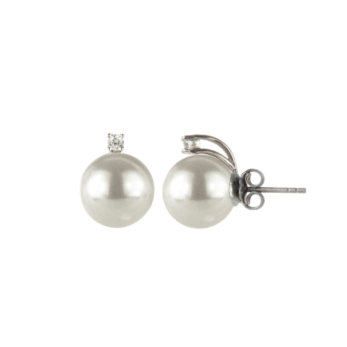 Earrings with big pearl and cubic zirconia Pearl - White - Sodini Bijoux