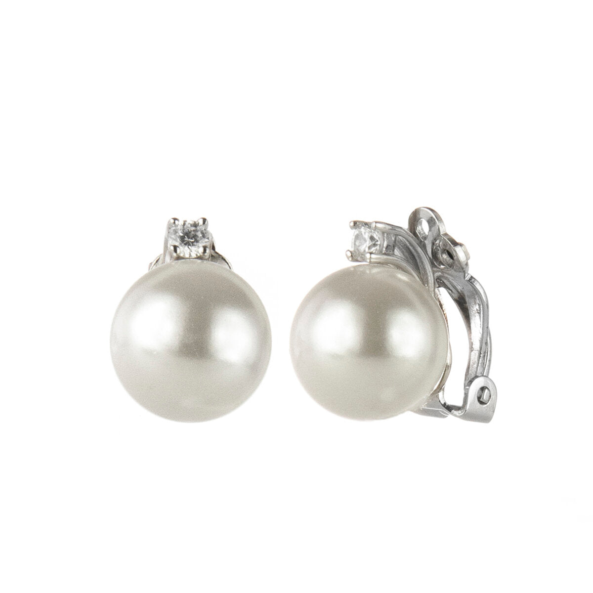 Earrings with small cubic zircon and pearl Pearl - White - Sodini Bijoux