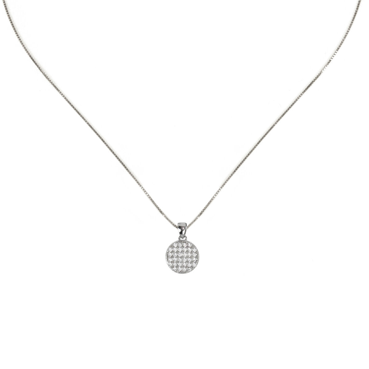 Disc pendant necklace with cubic zirconia Pearl - White - Sodini Bijoux