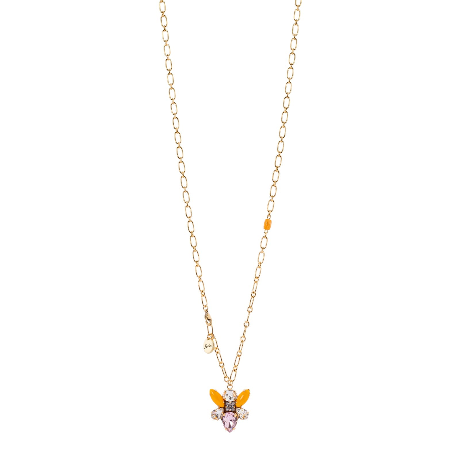 Long necklace with oval links and dangling insect Flora - ["Multicolor"] - Sodini Bijoux