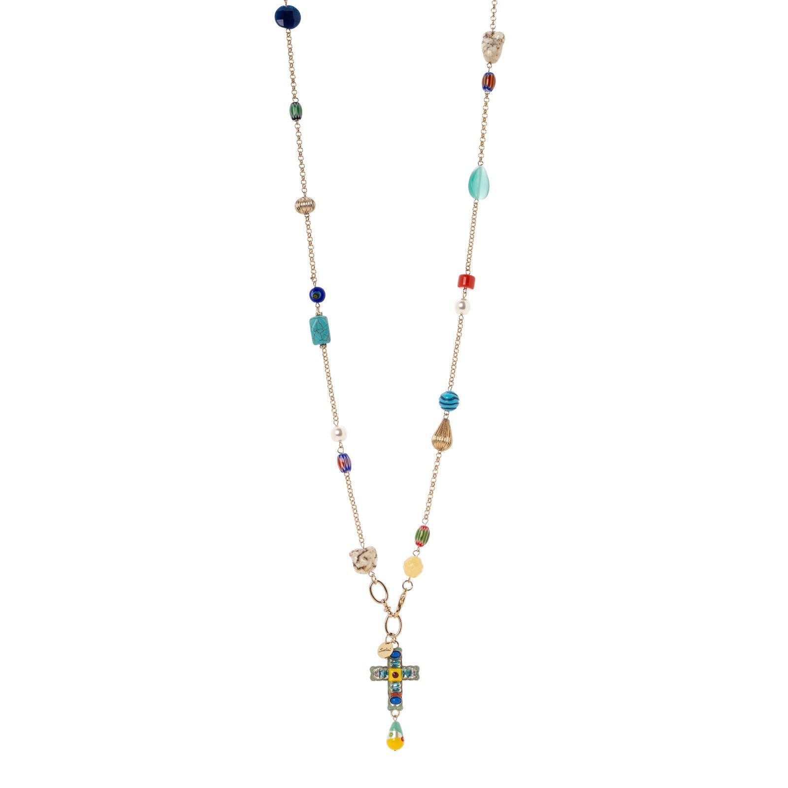 Collana lunga con croce Partenope - Multicolor - Sodini Bijoux