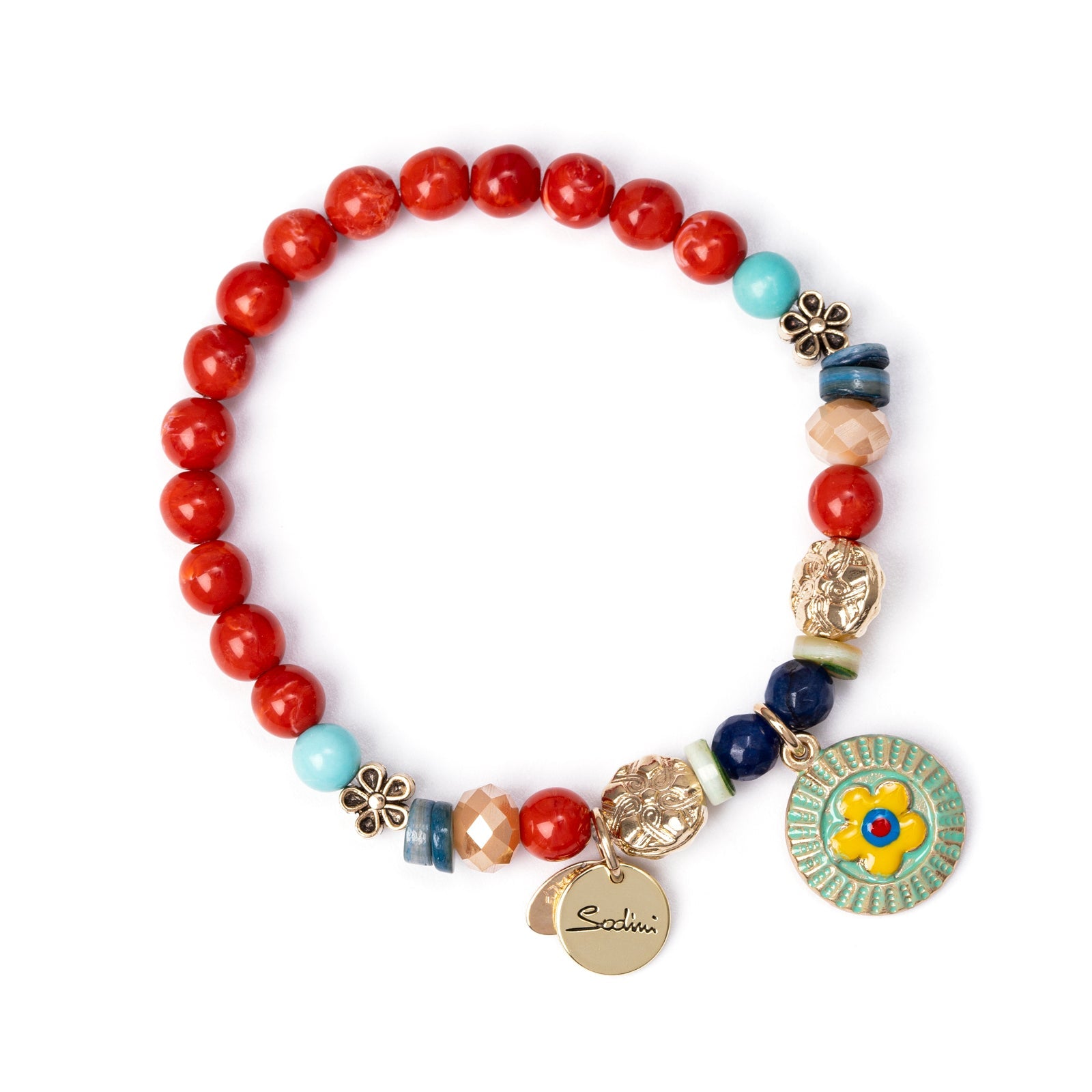 Elastic bracelet boules and disc with flower Partenope - Multicolor - Sodini Bijoux