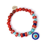 Elastic bracelet boules, rings and artistic pendant Partenope - Multicolor - Sodini Bijoux