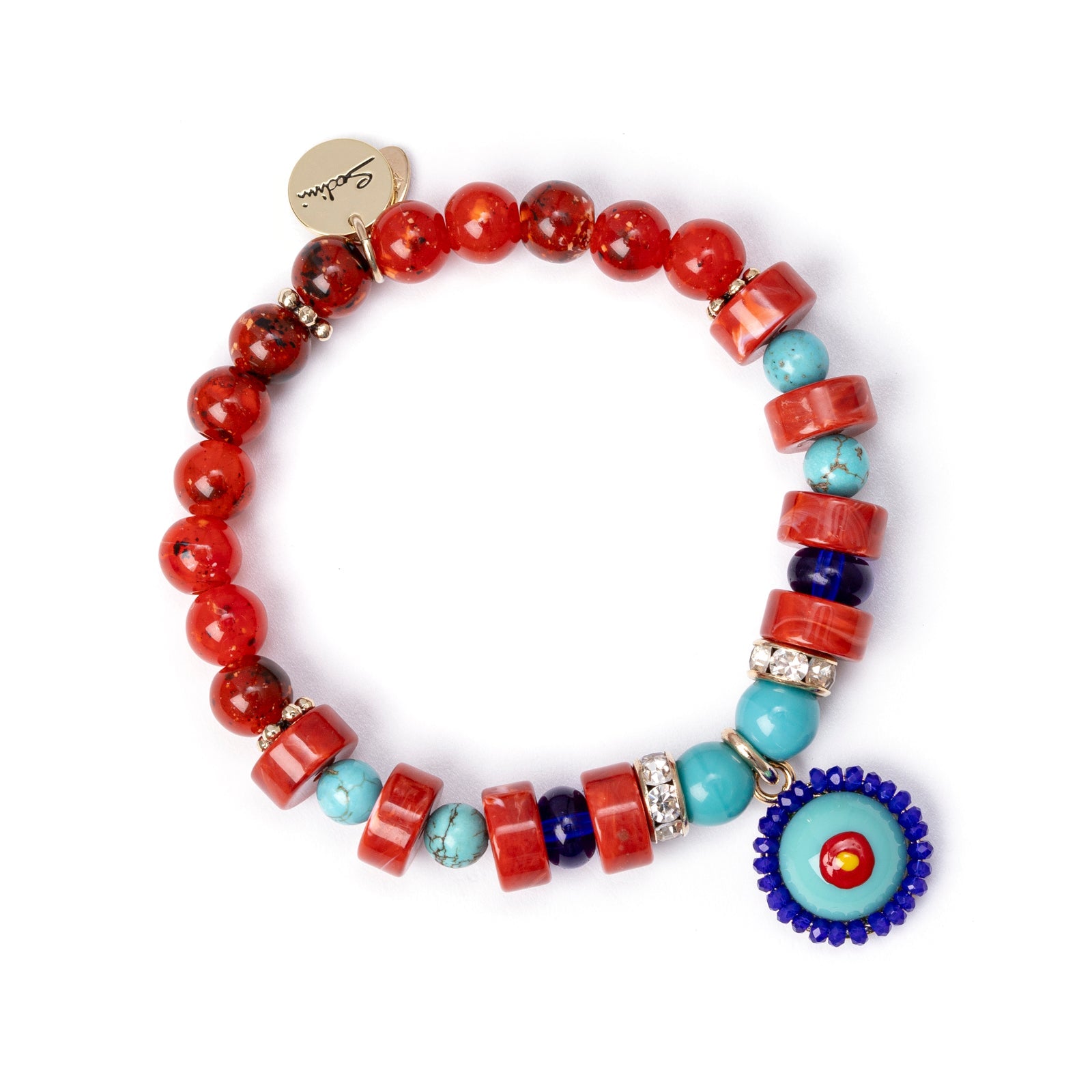 Bracciale elastico boule, cerchietti e charm artistico Partenope - Multicolor - Sodini Bijoux