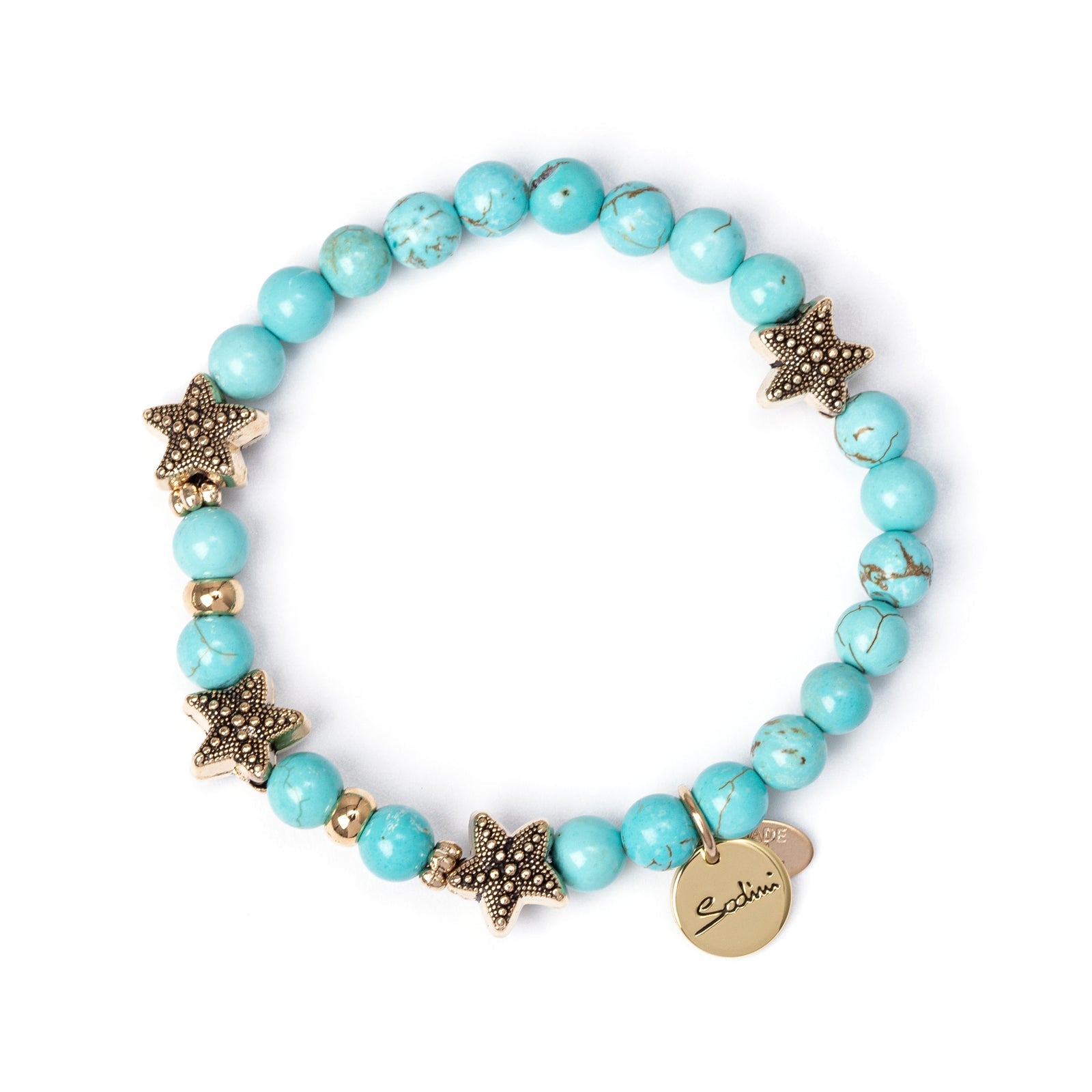 Elastic bracelet boules and mini starfishes Partenope - Turchese - Sodini Bijoux