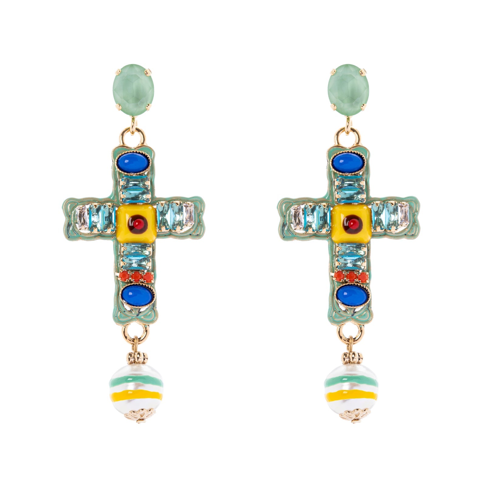 Orecchini con croce pendente Partenope - Multicolor - Sodini Bijoux