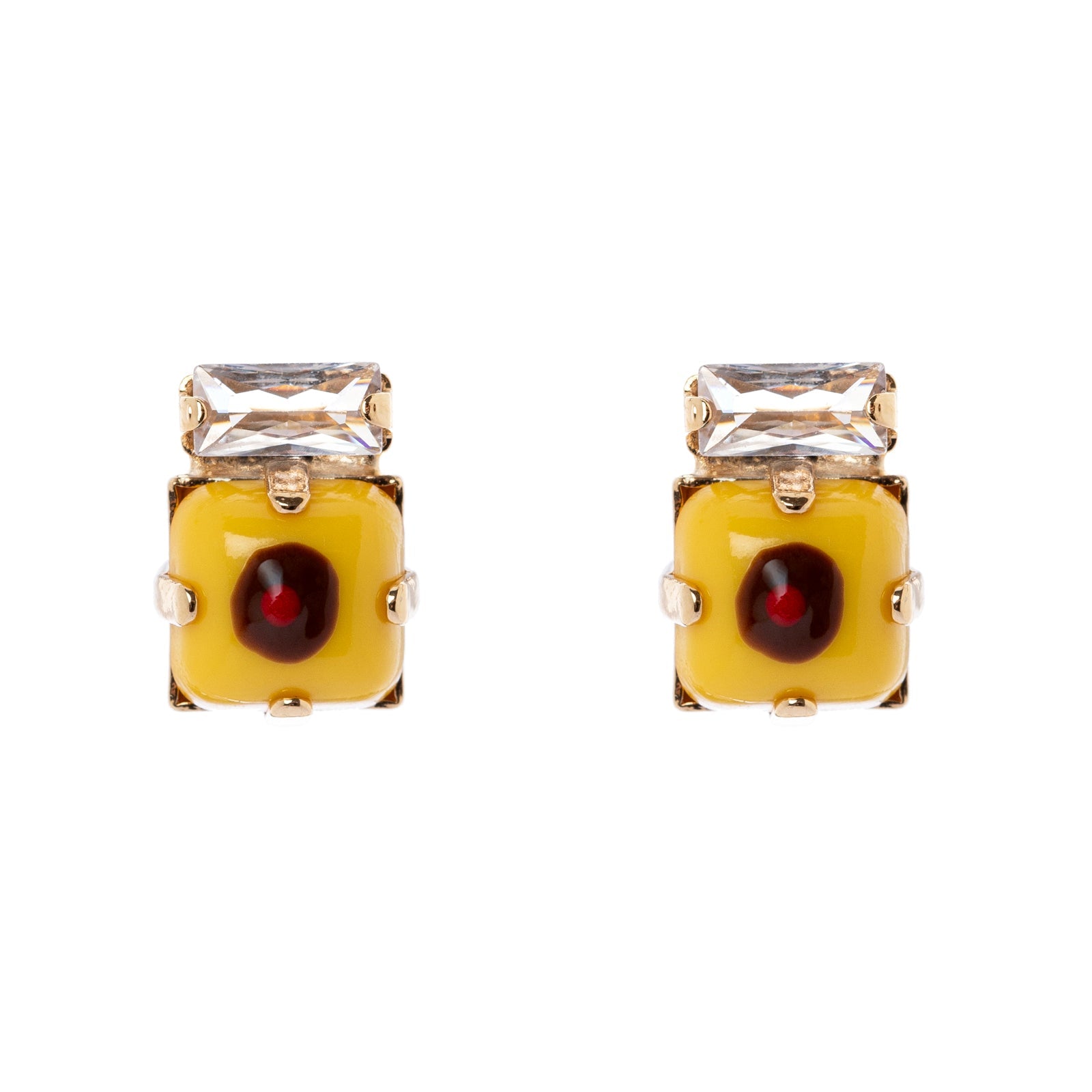 Piccoli orecchini zircone e cabochon Partenope - Giallo - Sodini Bijoux