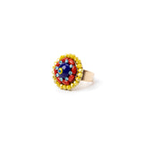 Ring with flower of beads, crystals and cabochon Partenope - Multicolor - Sodini Bijoux