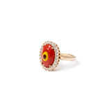 Ring with cabochon and zirconias rosette Partenope - Rosso - Sodini Bijoux