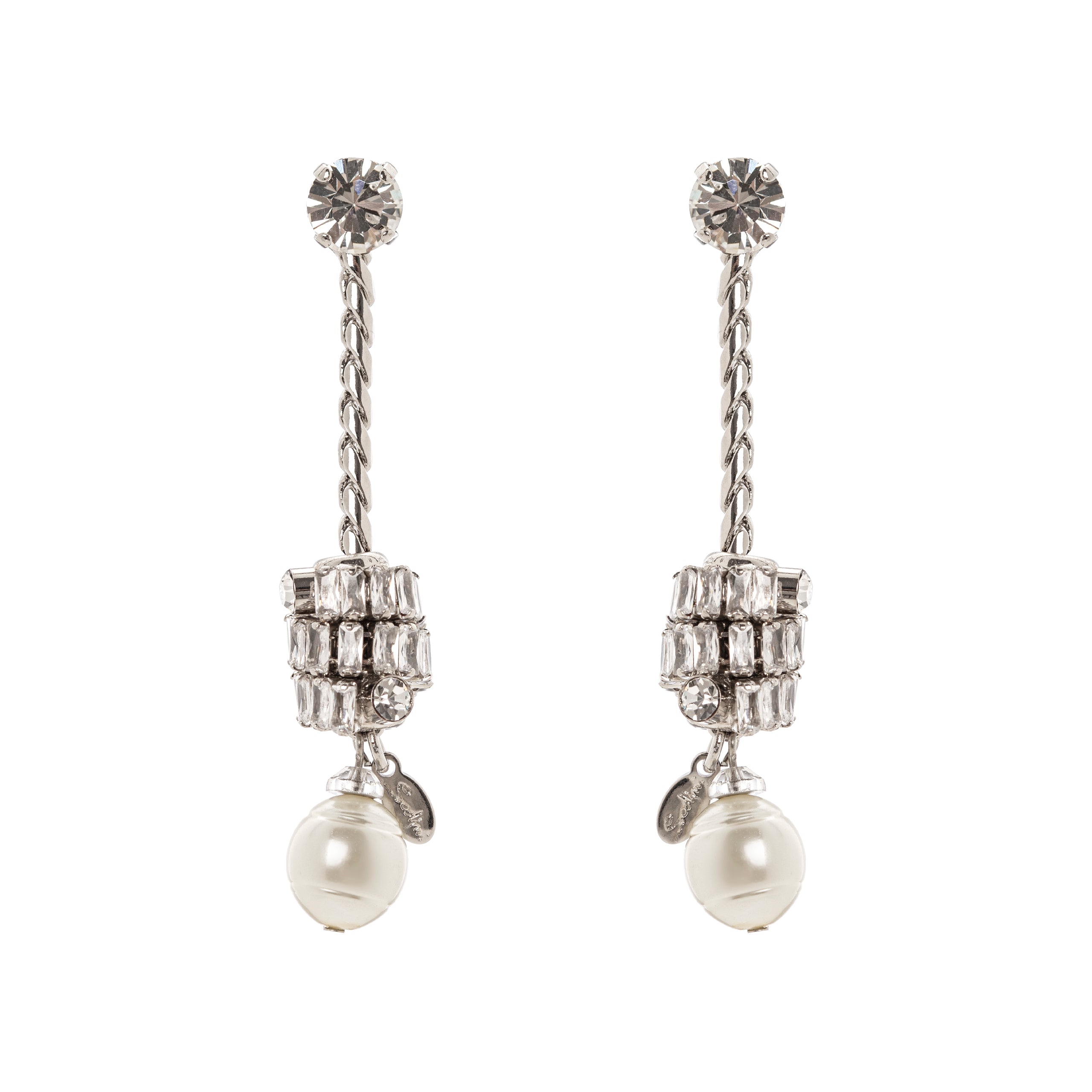 Chain and pearl earrings Diana - White - Sodini Bijoux