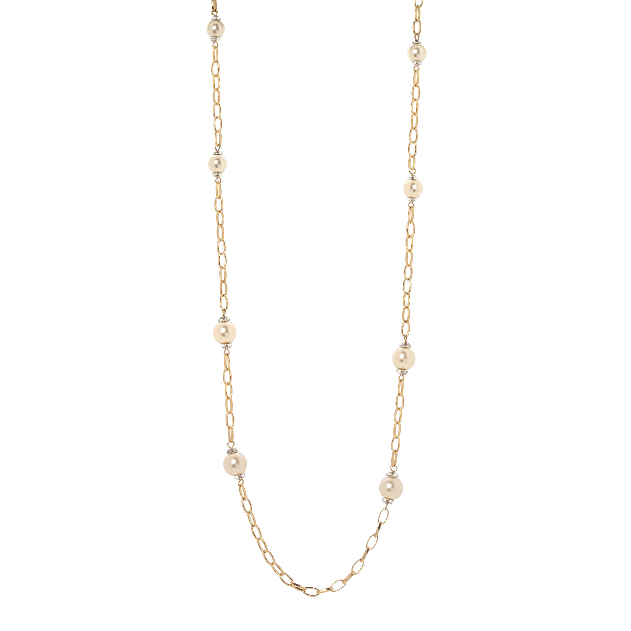 Long chain and pearls chained necklace Kelly - White - Sodini Bijoux