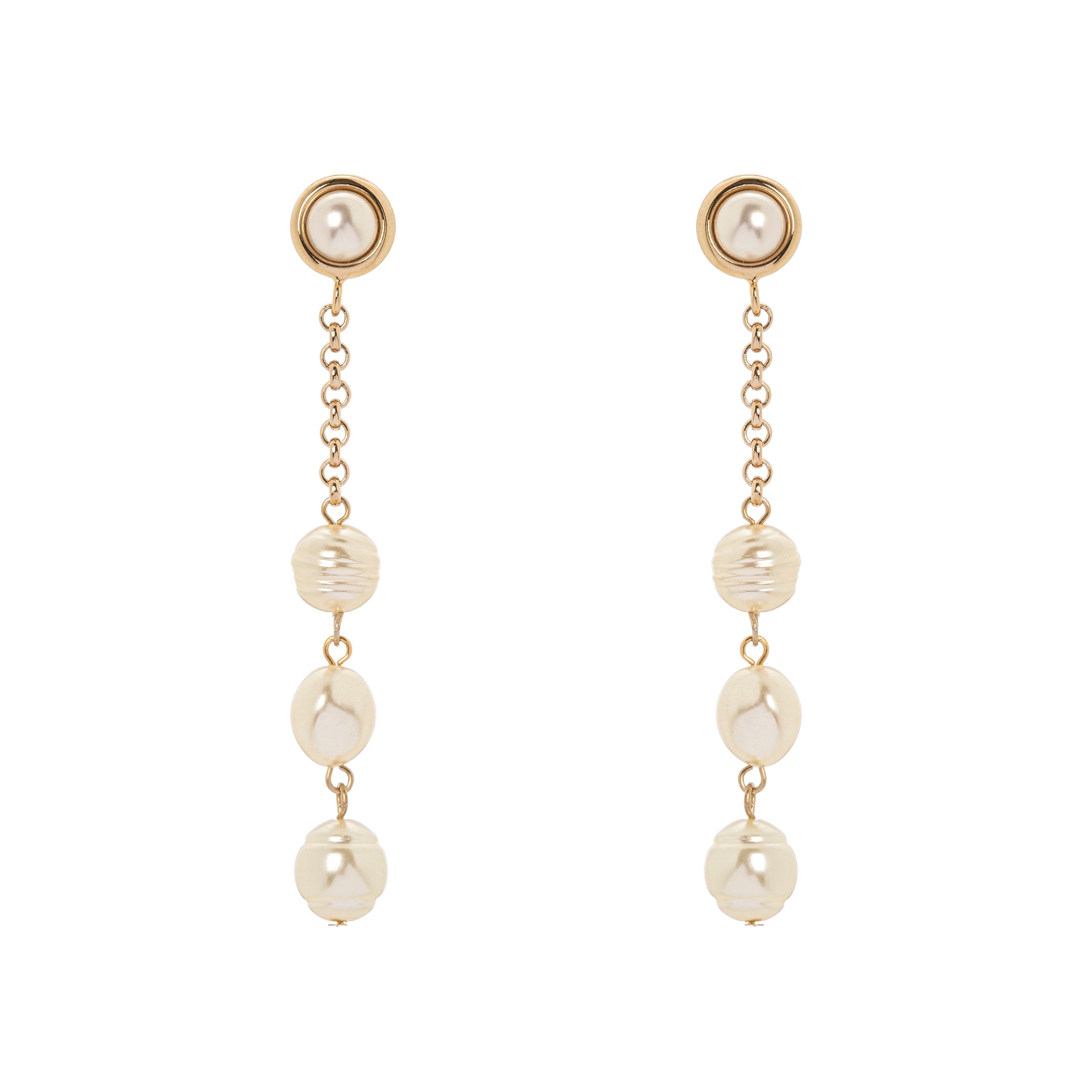 Long pearl and chain earrings Kelly - White - Sodini Bijoux