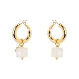 Earrings with hoop and dangling cube Kaaba - Bianco - Sodini Bijoux