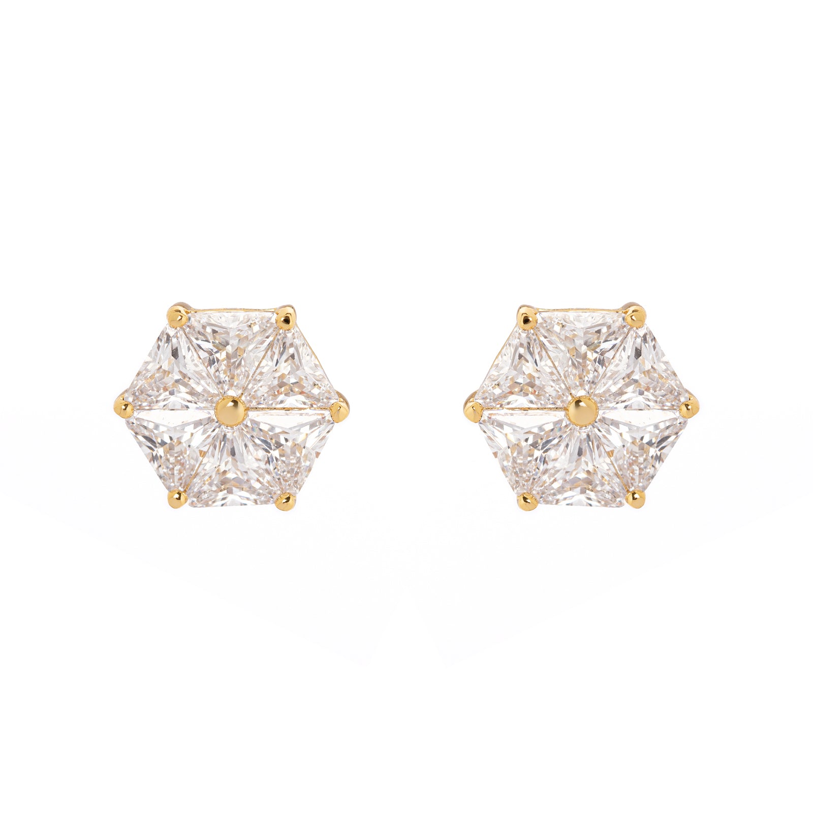 Exagon and zirconia earrings Eva - Gold - Sodini Bijoux