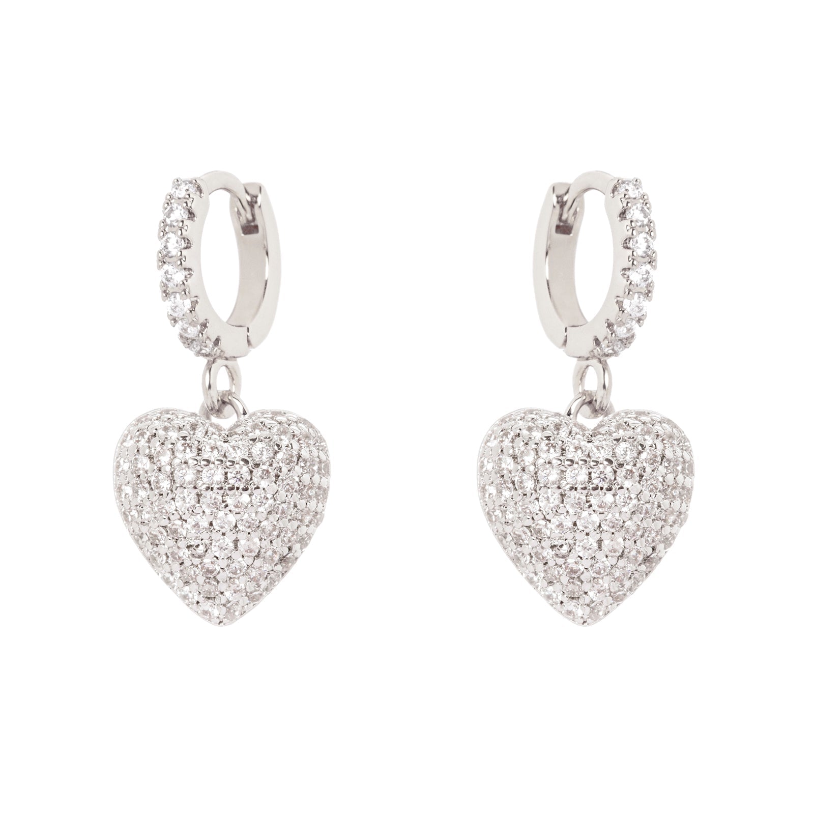 Orecchini mini cerchio e cuore Petit Pavè - Bianco - Sodini Bijoux