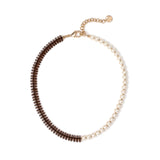 Pearls and beads triangle necklace Jane - Brown - Sodini Bijoux