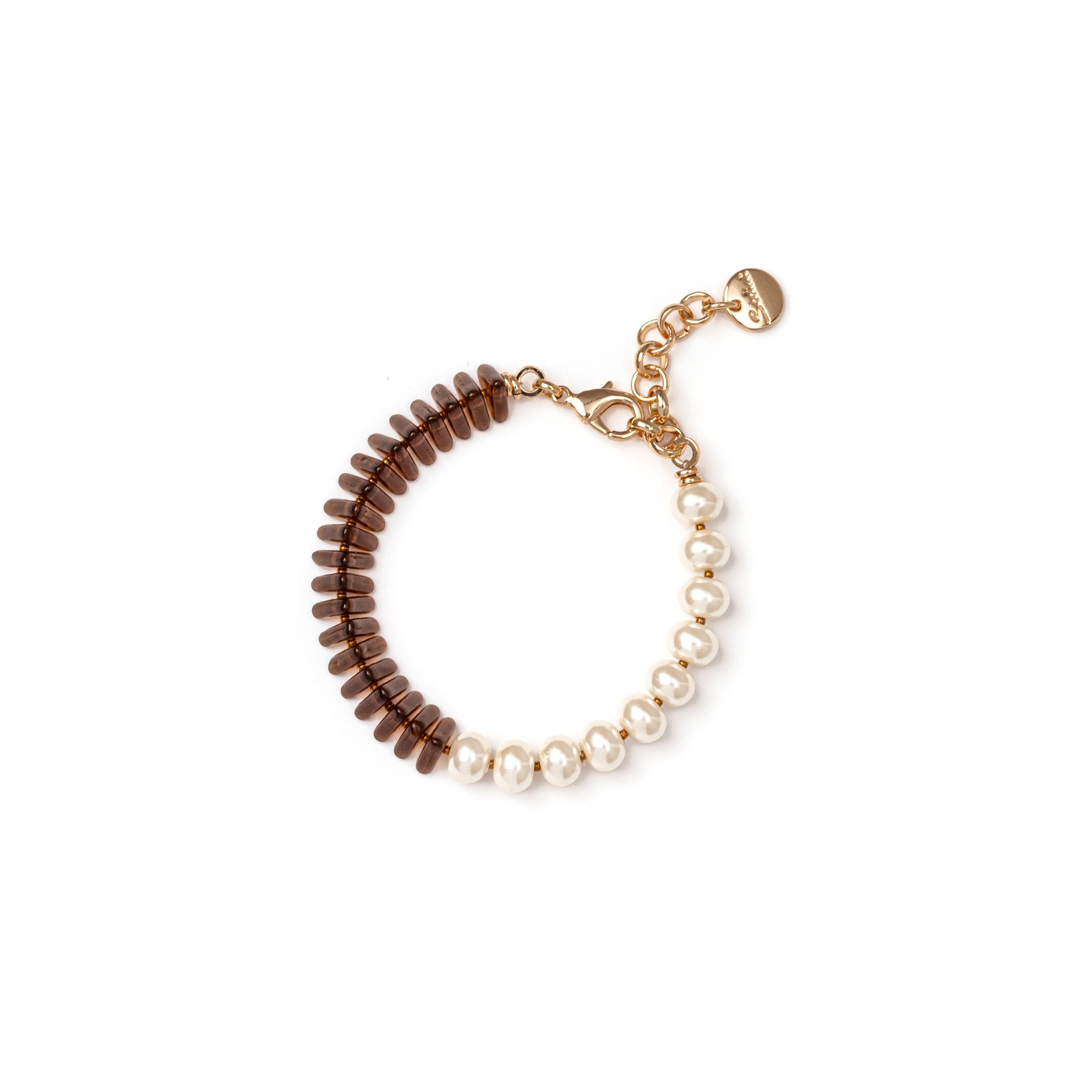 Bracelet pearls and triangle beads Jane - Brown - Sodini Bijoux