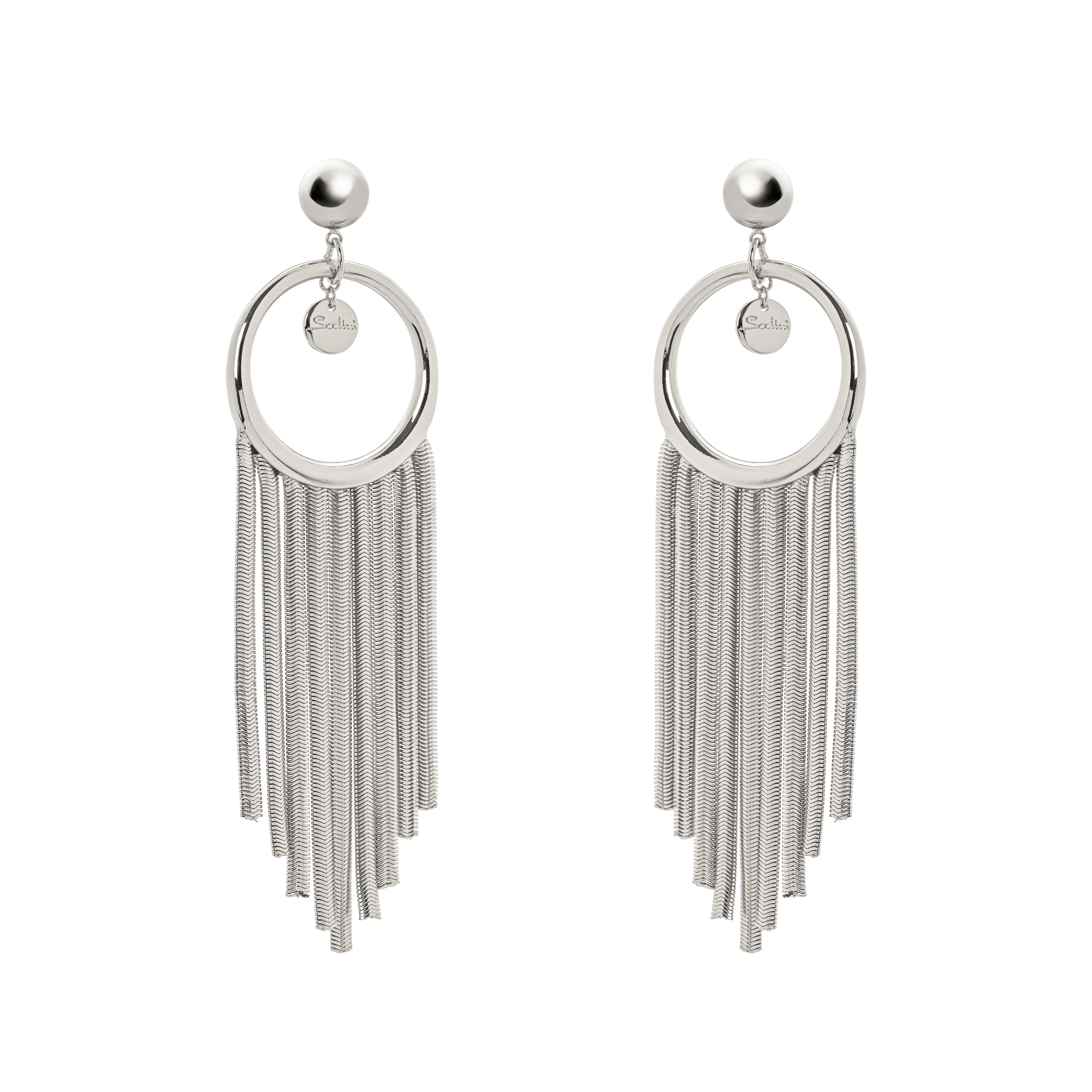 Circle and fringe clip earrings Cleopatra - Silver - Sodini Bijoux