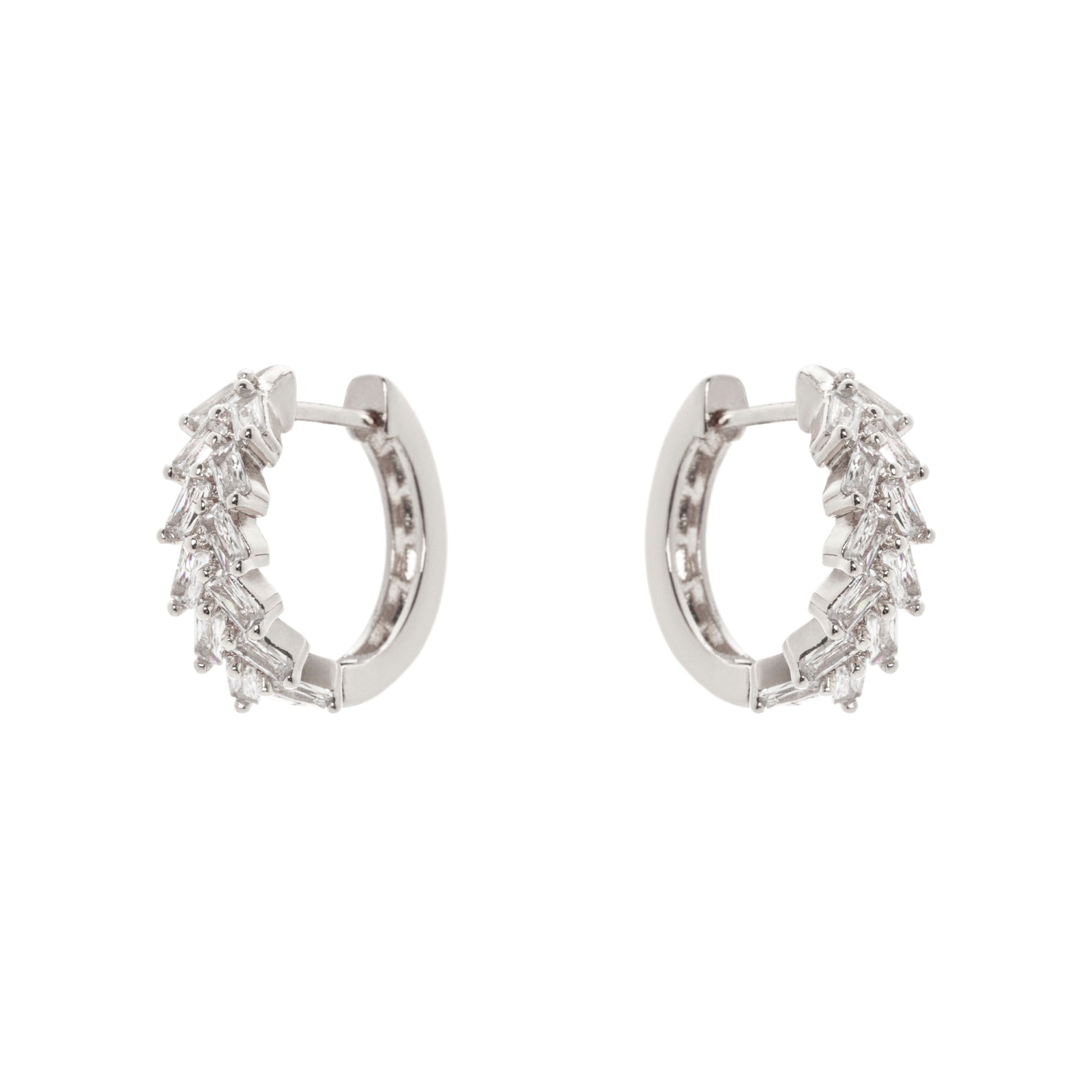 Mini hoop earrings with geometrical zirconia  Ginevra - Silver - Sodini Bijoux