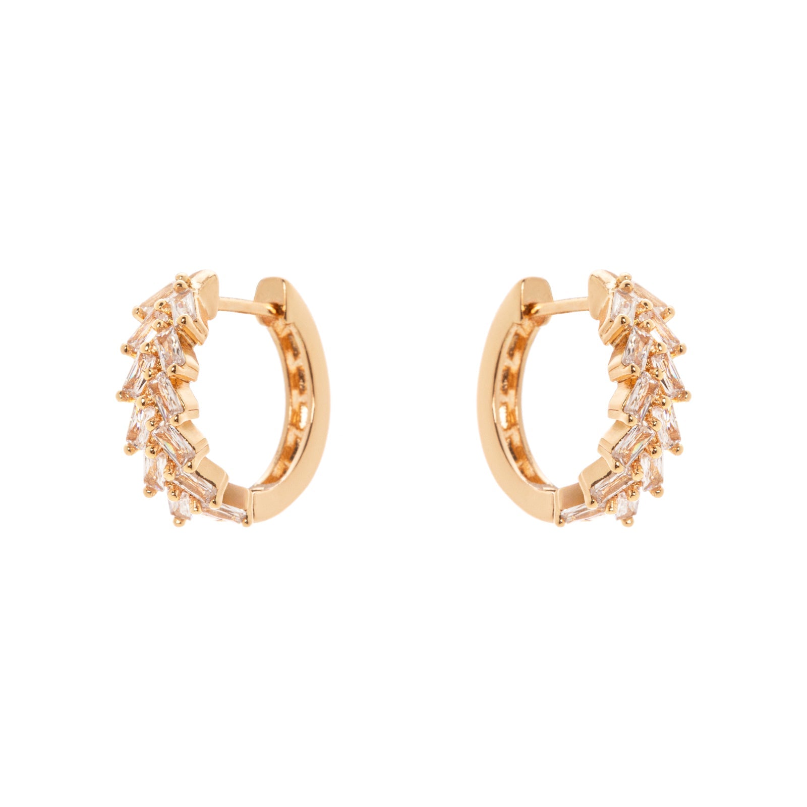 Mini hoop earrings with geometrical zirconia  Ginevra - Gold - Sodini Bijoux