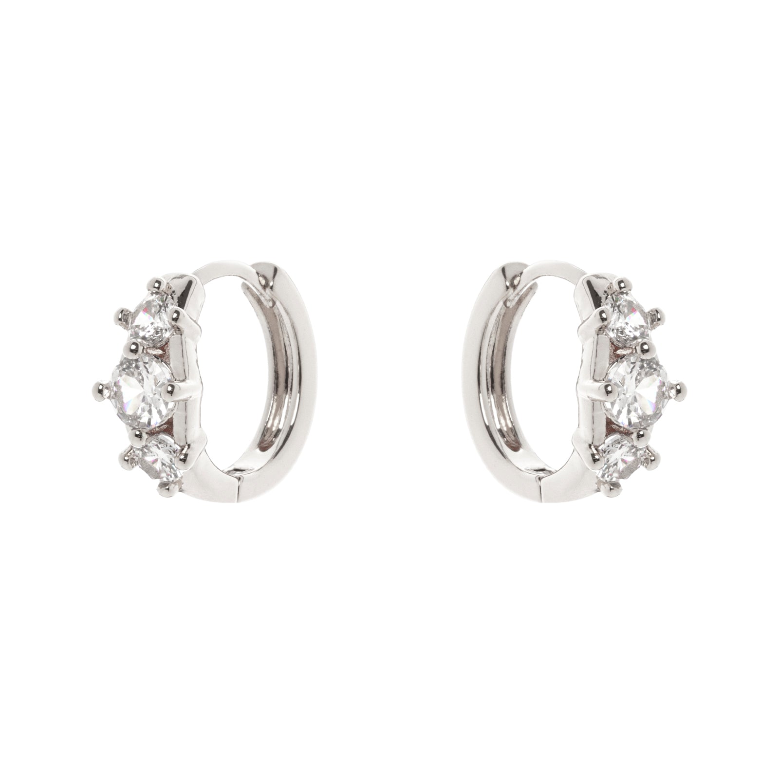 Mini hoop earrings with three zirconia Ginevra - Silver - Sodini Bijoux