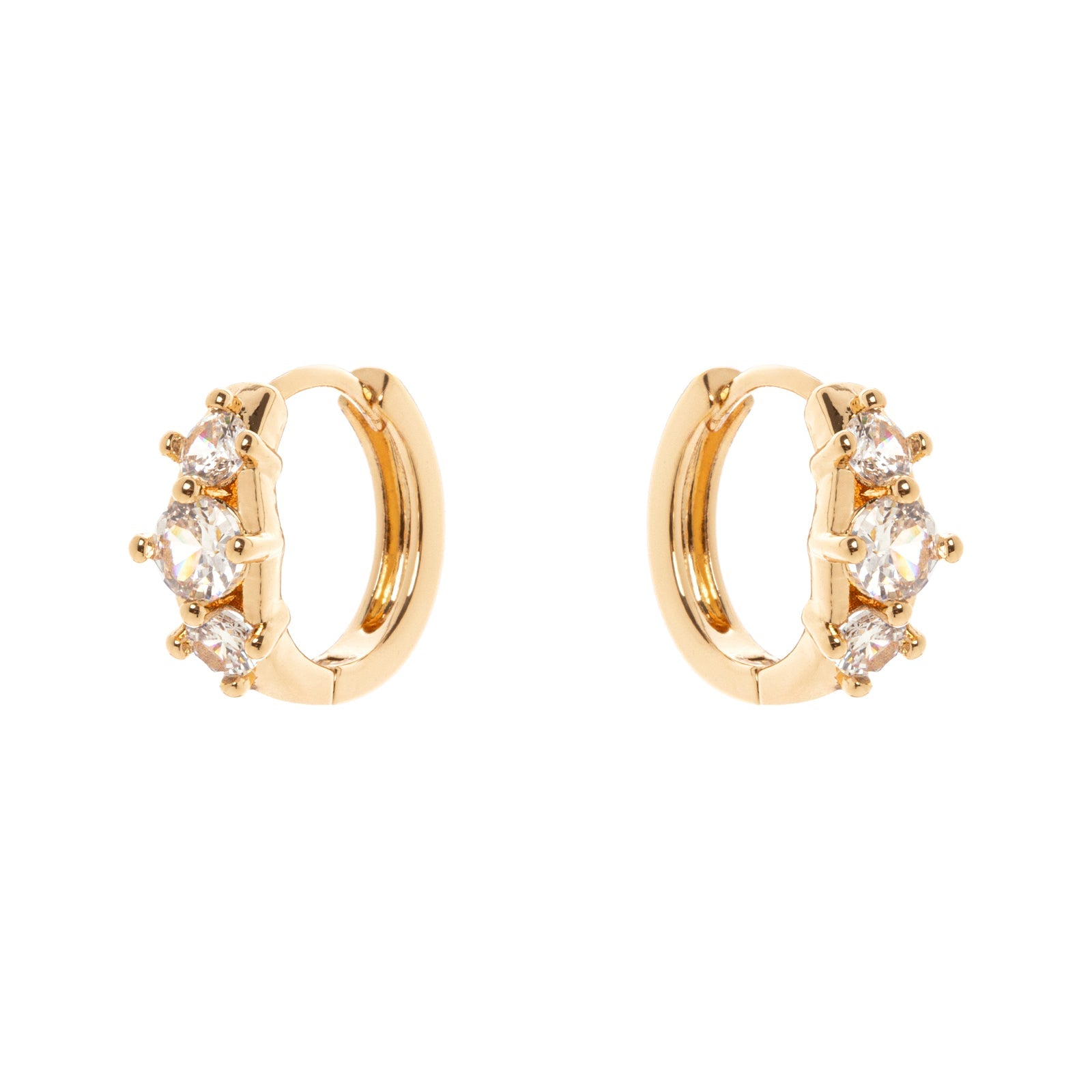 Mini hoop earrings with three zirconia Ginevra - Gold - Sodini Bijoux