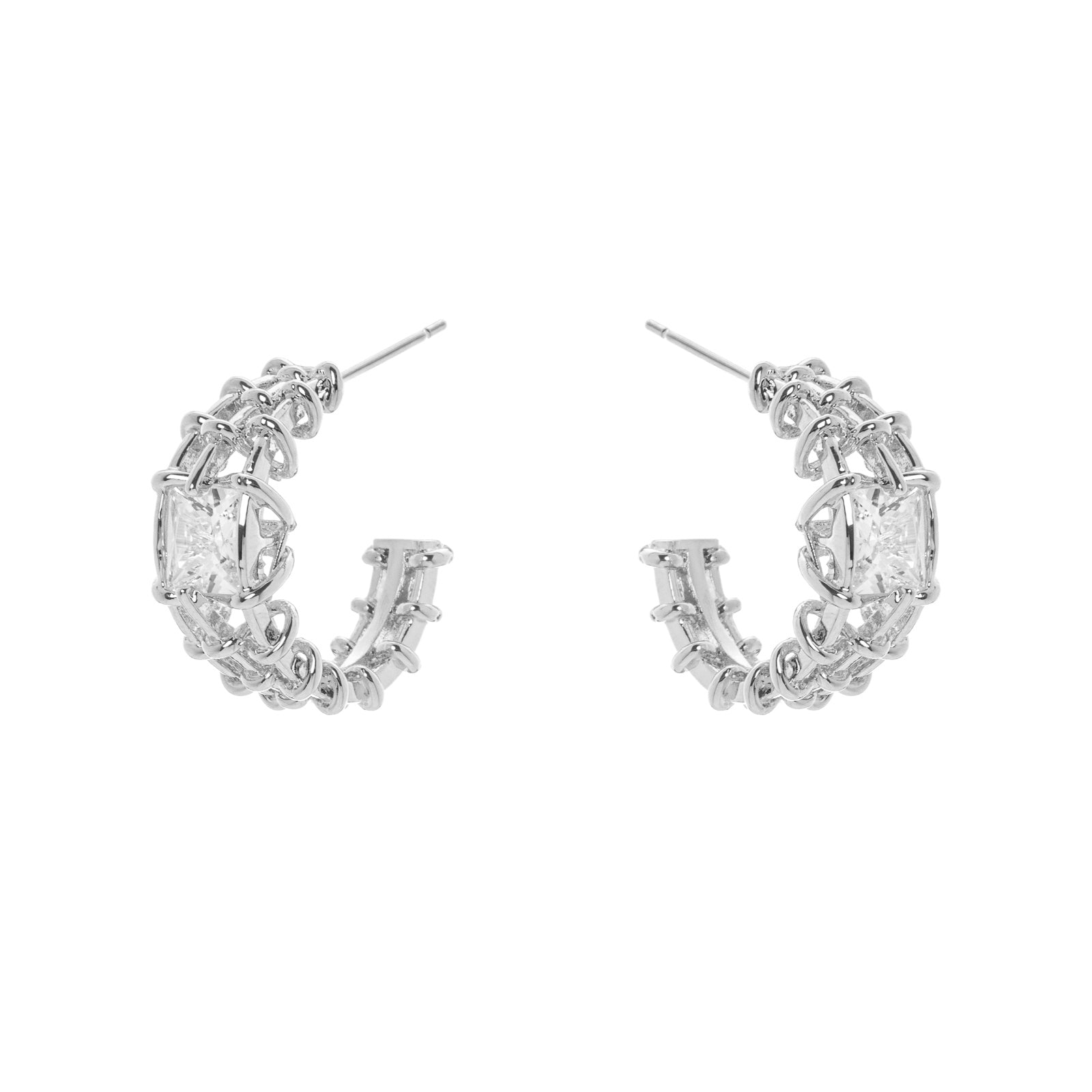 Earrings with three rows and intertwined links Ginevra - Silver - Sodini Bijoux